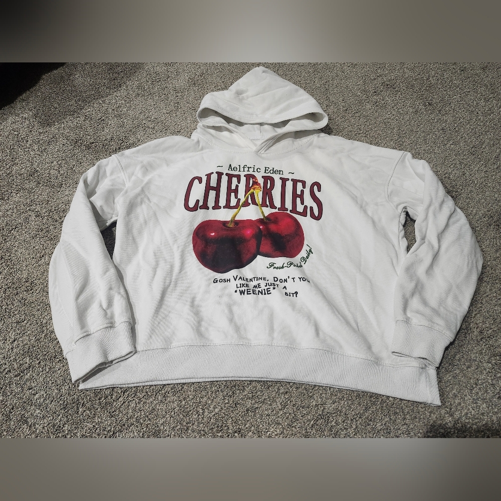 Aelfric Eden Cherries White Hoodie with Red Cherry Graphic No Size See Photos